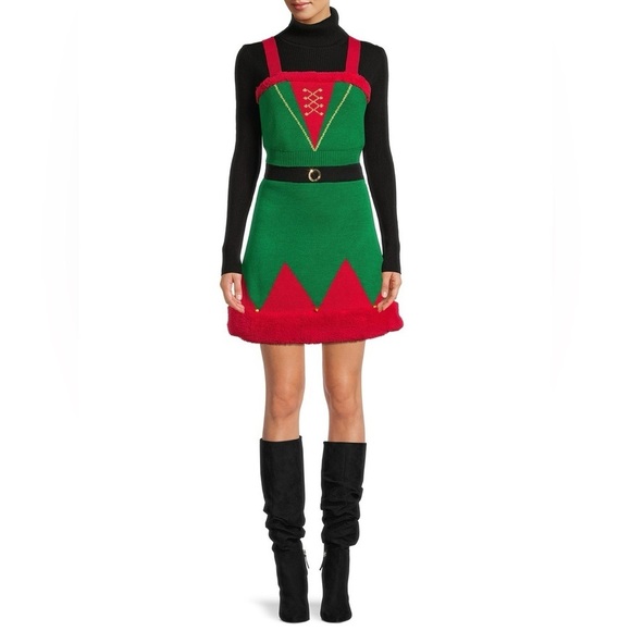 No Boundaries Dresses & Skirts - No Boundaries Festive Elf Knit Skirt with Jingle Bells & Faux Fur Size M(7-9)